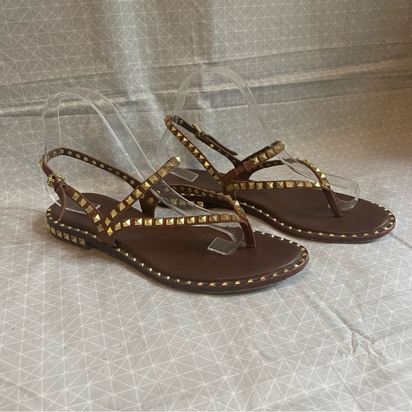 Ash Shoes - ASH Peps Studded Thong Brown Leather Sandals 40